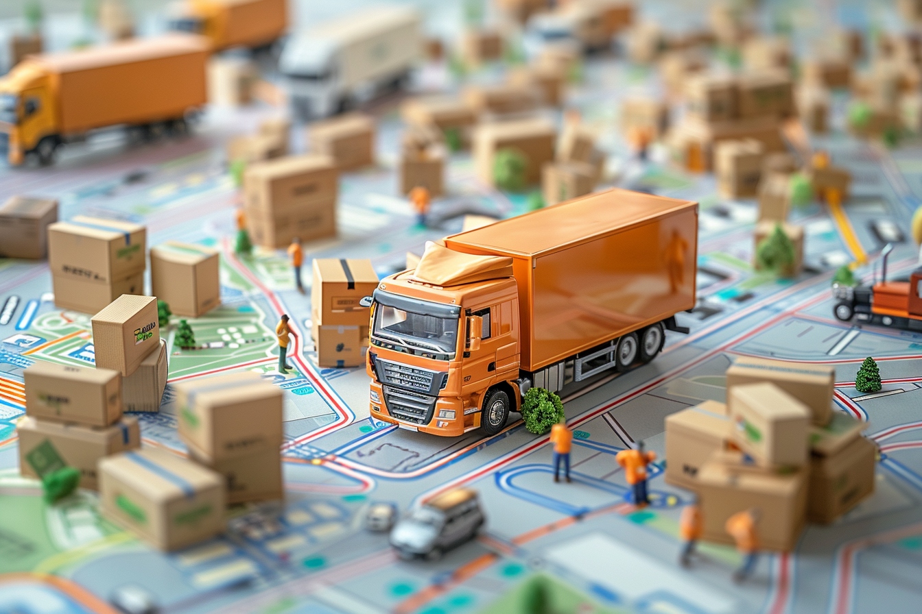 Camion de déménagement circulant sur une piste de transport à Troyes, illustrant un moyen de transport efficace pour un déménagement harmonieux dans la ville.