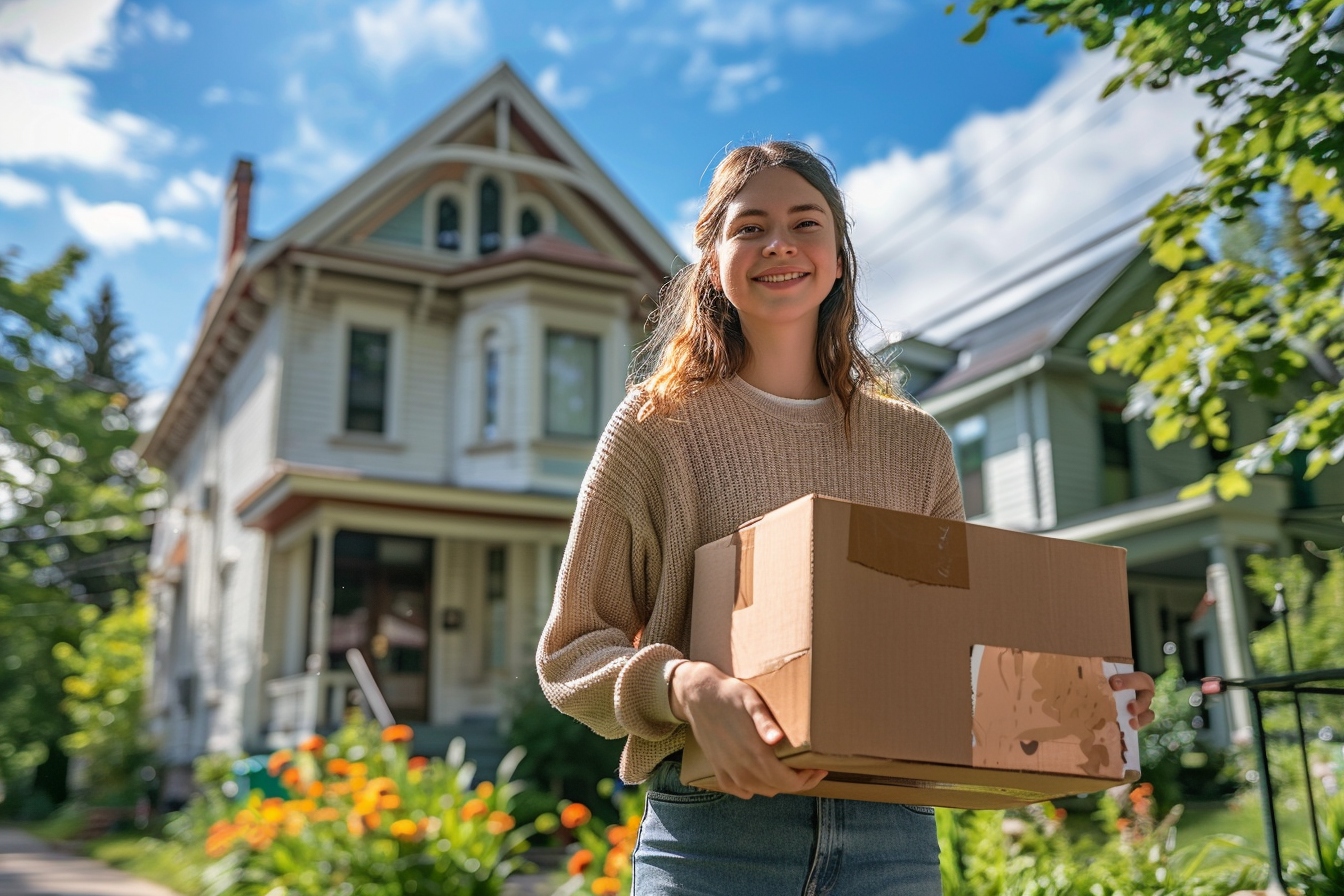 Conseils pratiques pour déménager sans CDI à Troyes illustrés par une famille souriante devant leur nouvelle maison